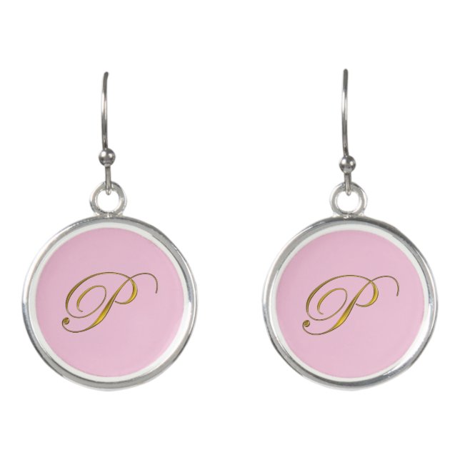 Gold Monogram Initial P Earrings (Front)