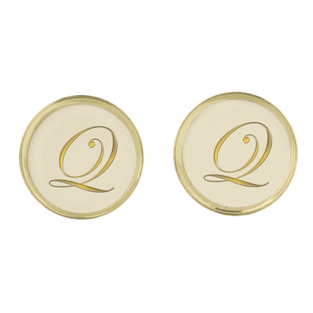 Gold Monogram Initial Q Cufflinks (Front)