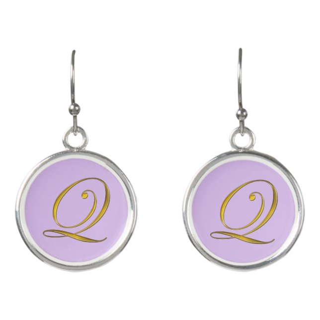 Gold Monogram Initial Q Earrings (Front)