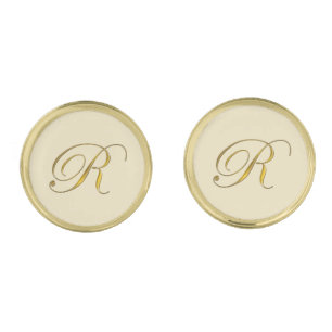 Gold Monogram Initial R Cufflinks