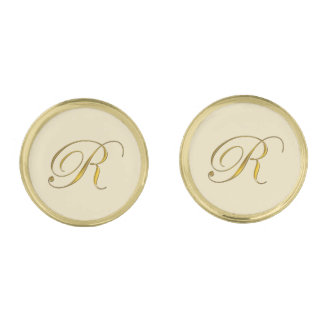 Gold Monogram Initial R Cufflinks