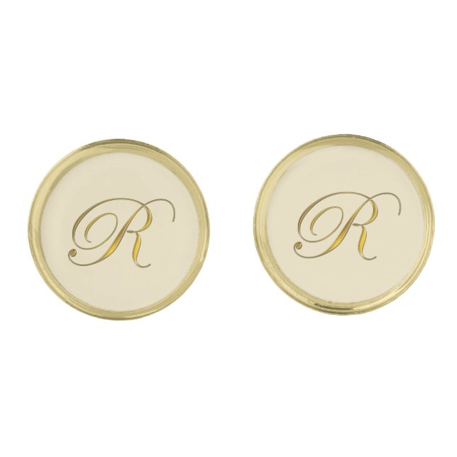 Gold Monogram Initial R Cufflinks (Front)
