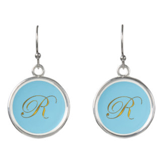 Gold Monogram Initial R Earrings