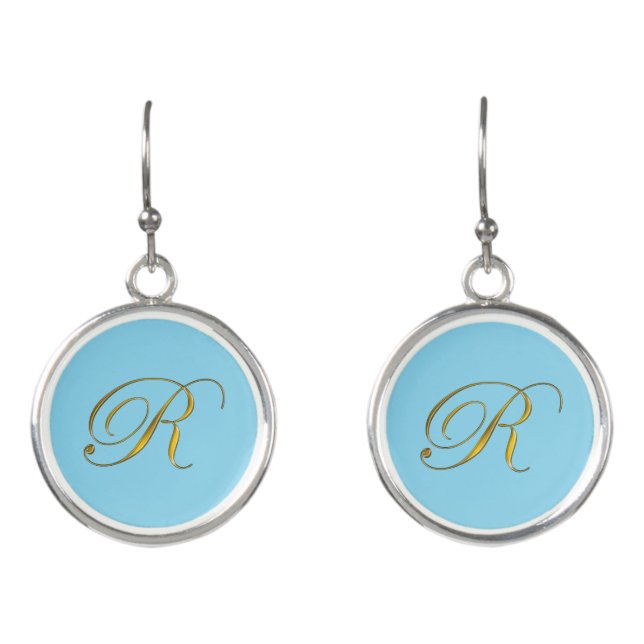 Gold Monogram Initial R Earrings (Front)