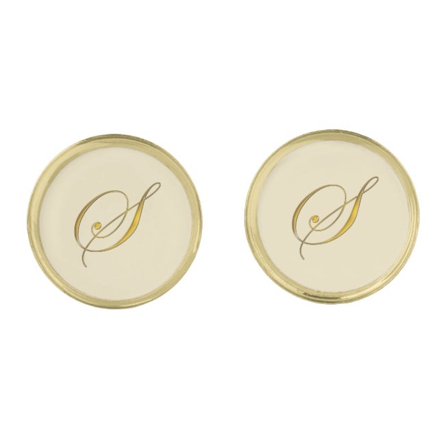 Gold Monogram Initial S Cufflinks (Front)