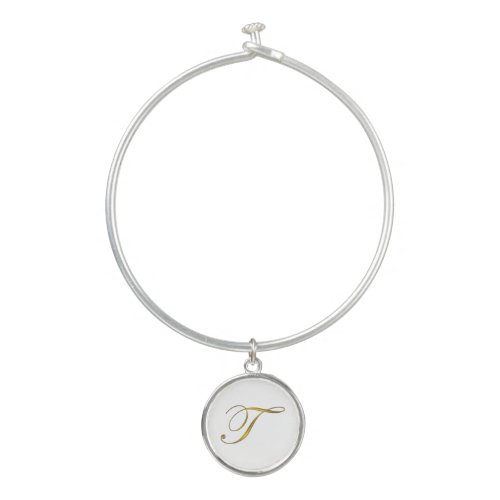 Gold Monogram Initial T Bangle Bracelet