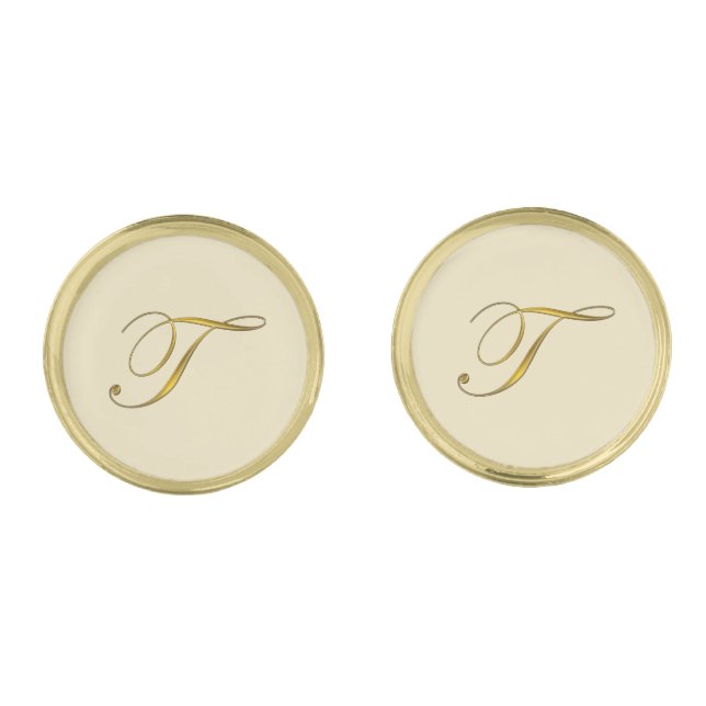 Gold Monogram Initial T Cufflinks (Front)