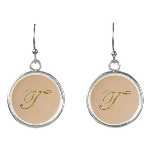 Gold Monogram Initial T Earrings (Front)