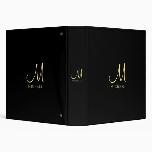 Gold Monogram Initial Template Elegant Black 3 Ring Binder