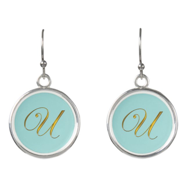Gold Monogram Initial U Earrings (Front)