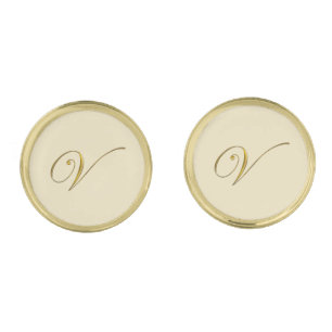 Gold Monogram Initial V Cufflinks