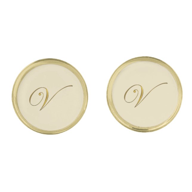 Gold Monogram Initial V Cufflinks (Front)