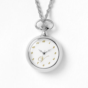 Gold Monogram Initial V Watch with Gold Numbers