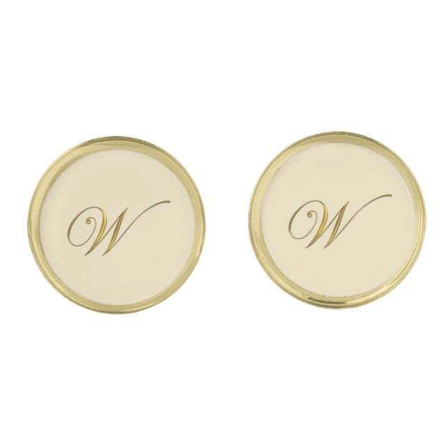 Gold Monogram Initial W Cufflinks (Front)
