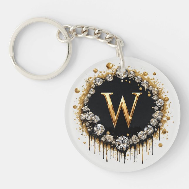 Gold Monogram Initial W Gift For Her Keychain (Front)