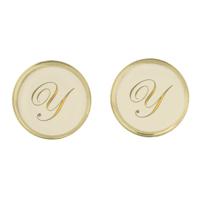 Gold Monogram Initial Y Cufflinks (Front)