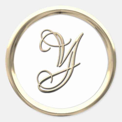 Gold Monogram Initial Y on amy color Classic Round Sticker
