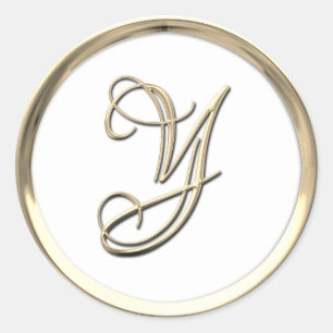 Gold Monogram Initial Y on amy color Classic Round Sticker