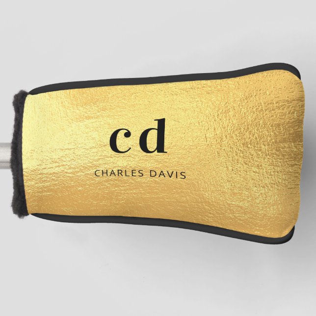 Gold monogram initials name golf head cover (Front)