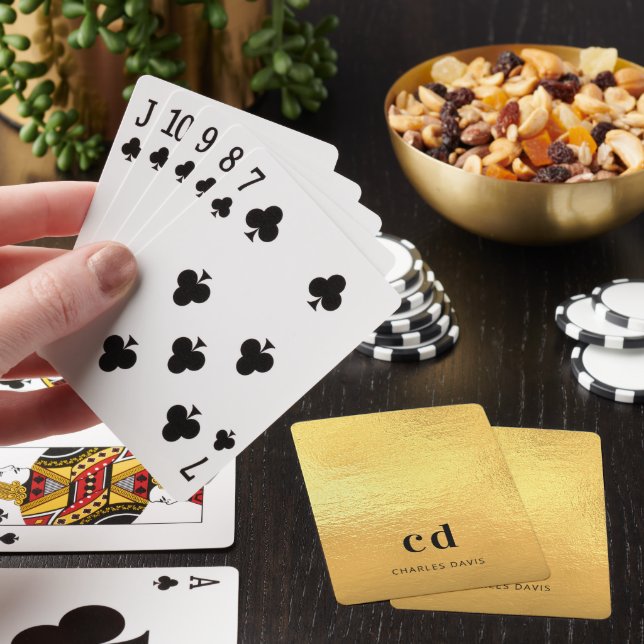Gold monogram initials name poker cards (In Situ)