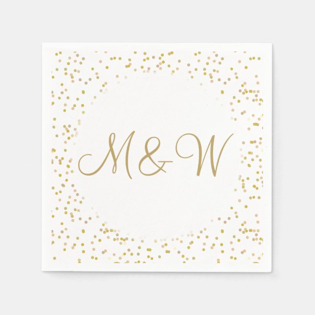 Gold Monogram Initials Script Gold Dust Napkins (Front)