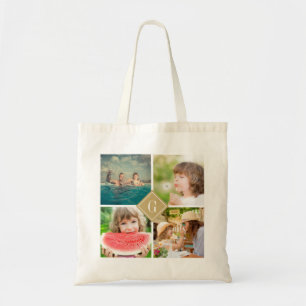 Gold Monogram Instagram Photo Collage Tote Bag