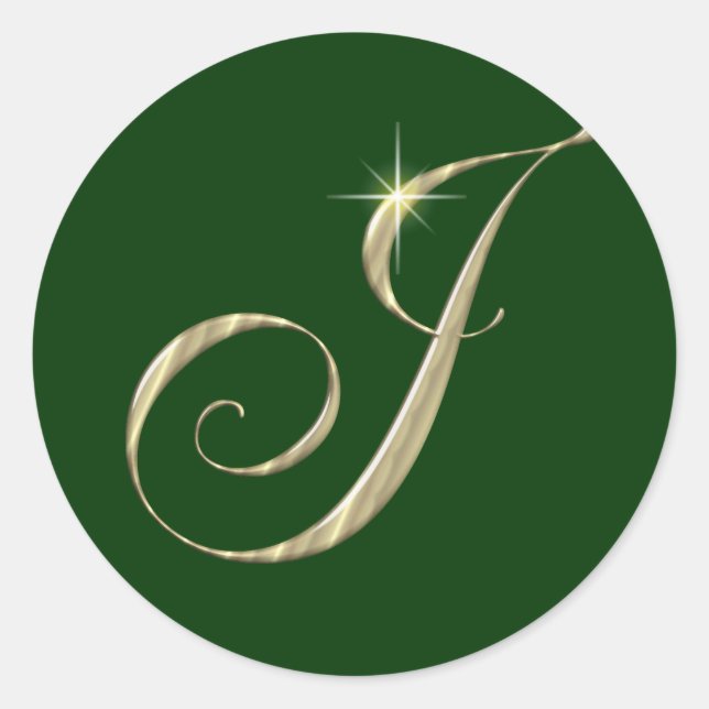 Gold Monogram J Initial Classic Round Sticker (Front)