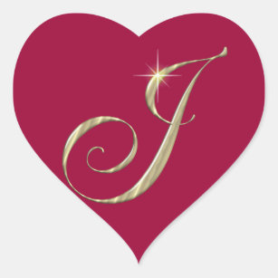 Gold Monogram J Initial Heart Sticker