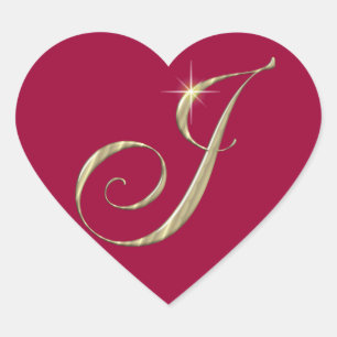 Gold Monogram J Initial Heart Sticker