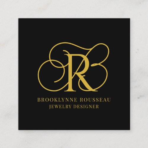 Gold Monogram Jewelry Designer Black Business Card