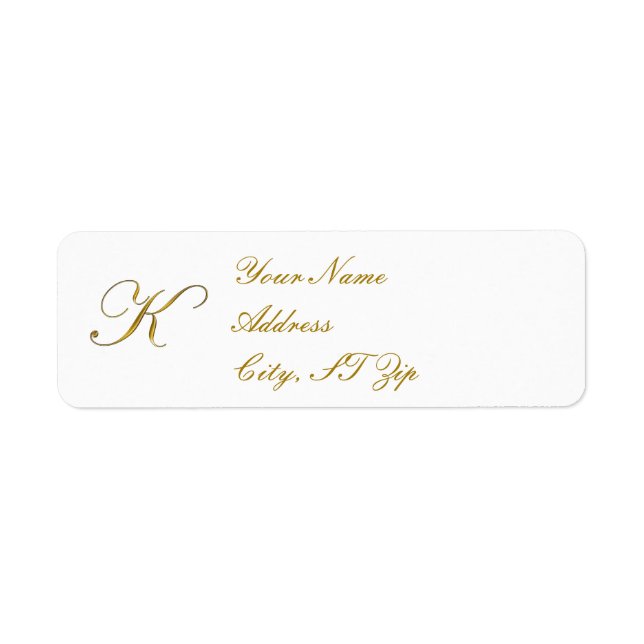 Gold Monogram K Customized Return Address Labels (Front)
