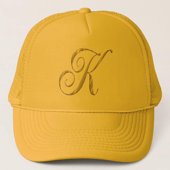 Gold Monogram K Initial Baseball cap hat