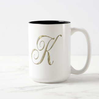 Gold monogram K initials merchandise Two-Tone Coffee Mug
