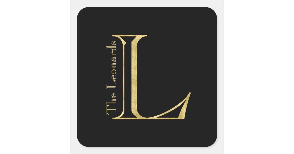 Gold Monogram L and Name on Any Color Square Sticker | Zazzle