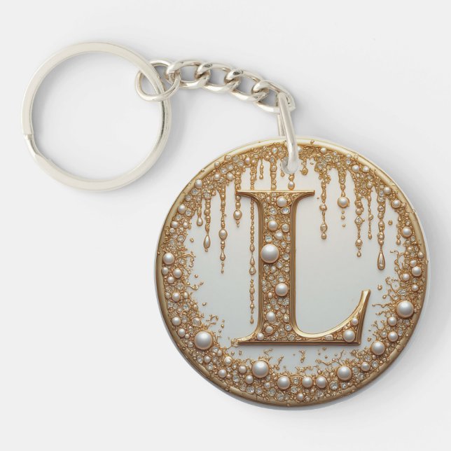 Gold Monogram L Ornate Letter Gift Keychain (Front)