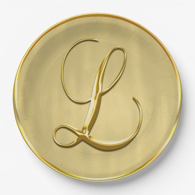 Gold Monogram L Wedding Custom Monograms Weddings Paper Plates (Front)