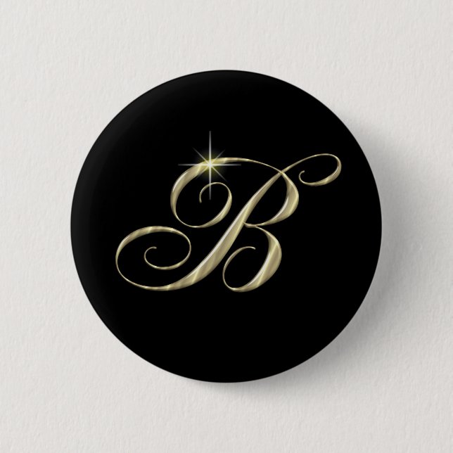 Gold Monogram Letter B Pinback Button (Front)