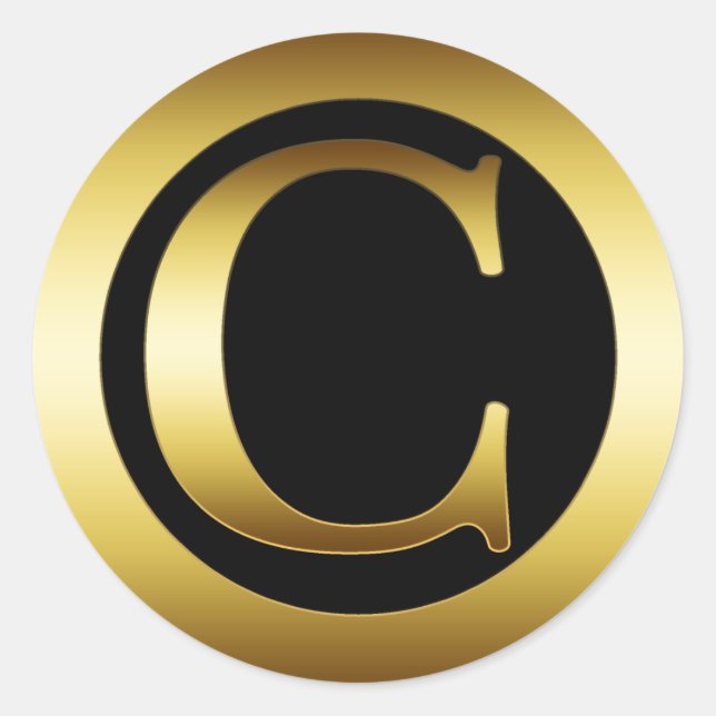 GOLD MONOGRAM LETTER C CLASSIC ROUND STICKER (Front)