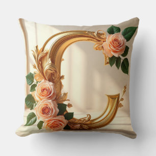 🌼 Gold Monogram Letter C for Her 🌸 Throw Pillow