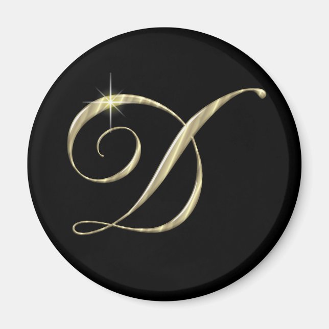 Gold Monogram Letter D Initials Locker Magnet (Front)