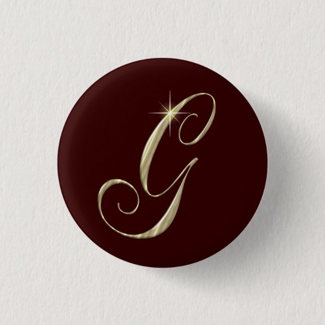 Gold Monogram Letter G Initials Pinback Button (Front)