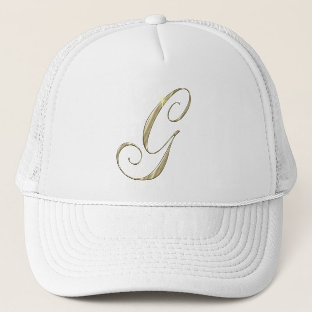 Gold Monogram Letter G Initials Trucker Hat (Front)