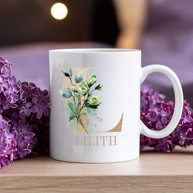 Gold Monogram Letter L Floral Coffee Mug (Creator Uploaded)