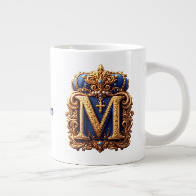 👑 Gold Monogram Letter M Personalized  Giant Coffee Mug (Right)
