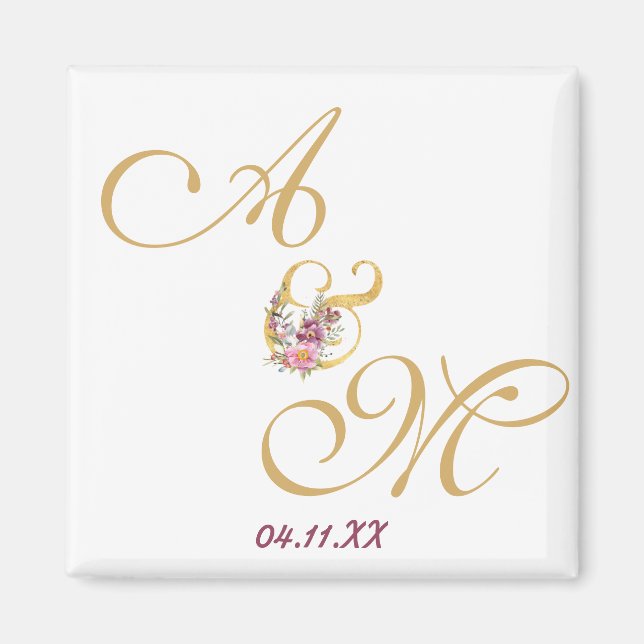 Gold MONOGRAM letter WEDDING PERSONALISED Magnet (Front)