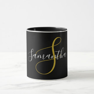 Gold Monogram Letter & White Name Mug