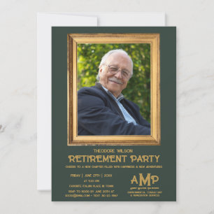 Gold Monogram Logo Vintage Photo Frame Farewell Invitation