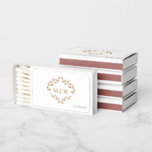 Gold Monogram Luxury Leaves Crest Matchboxes