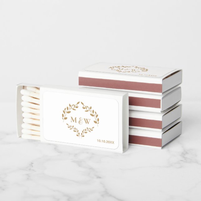 Gold Monogram Luxury Leaves Crest  Matchboxes (Stacked)