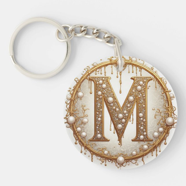 Gold Monogram M Initial Gift For Her Keychain (Front)